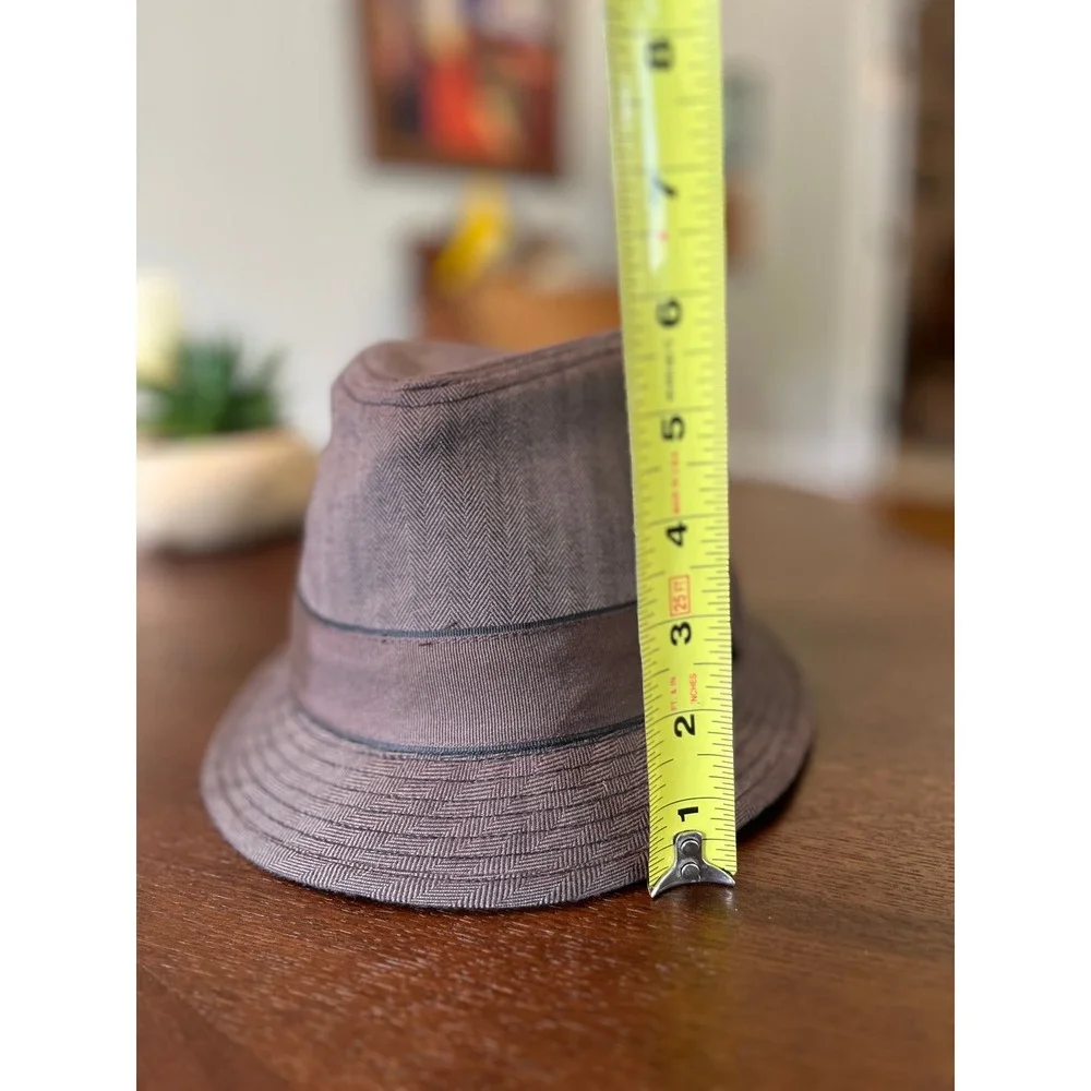 Dorfman Milano Brown Herringbone Fedora Hat Mens Large Stingy Brim Trilby Cap